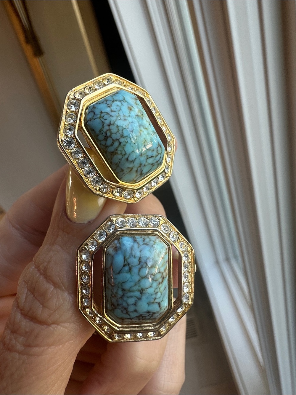 Gold-Tone Turquoise Fashion Statement Earrings